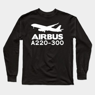 Airbus A220-300 Silhouette Print (White) Long Sleeve T-Shirt